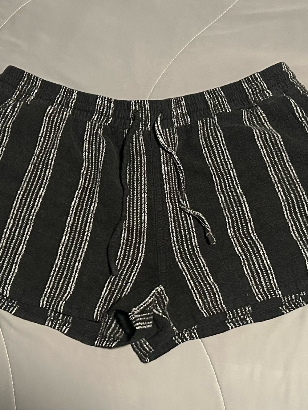 Universal Thread Black Knit Drawstring Shorts with White Stripes